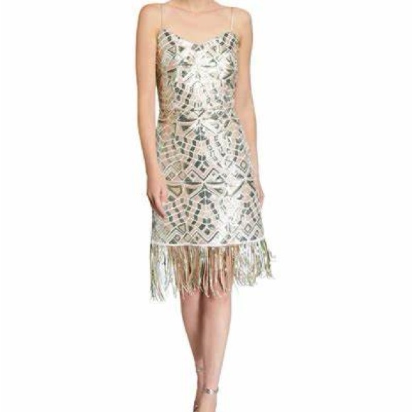 Laundry by Shelli Segal Sequin Pattern  Fringe Dress - Picture 1 of 8